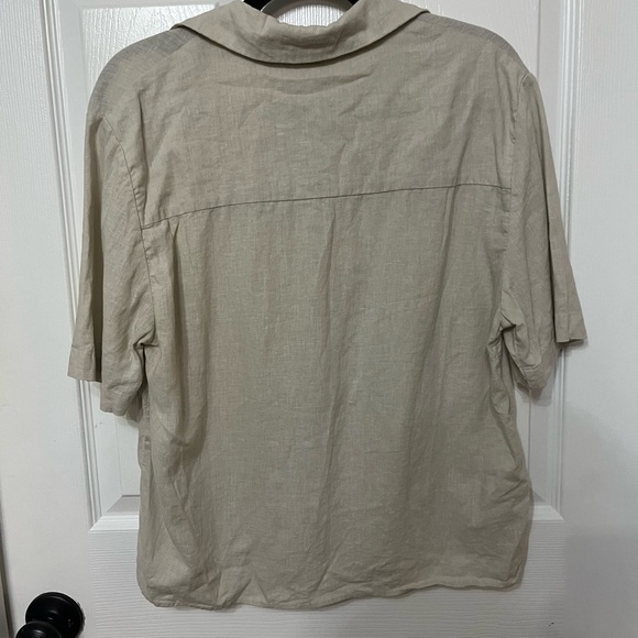 MANGO Cotton linen blend shirt short sleeve button down size large in color sand - Picture 6 of 8
